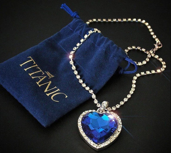 Titanic Heart of Ocean blue heart love forever pendant Necklace + velvet bag